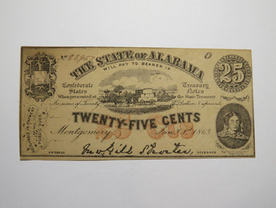 $.25 1863 Montgomery Alabama Obsolete Currency Bank Note Bill UNC++ Plate O