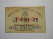 Load image into Gallery viewer, $.25 1863 Charleston South Carolina Obsolete Currency Bank Note State of SC UNC+