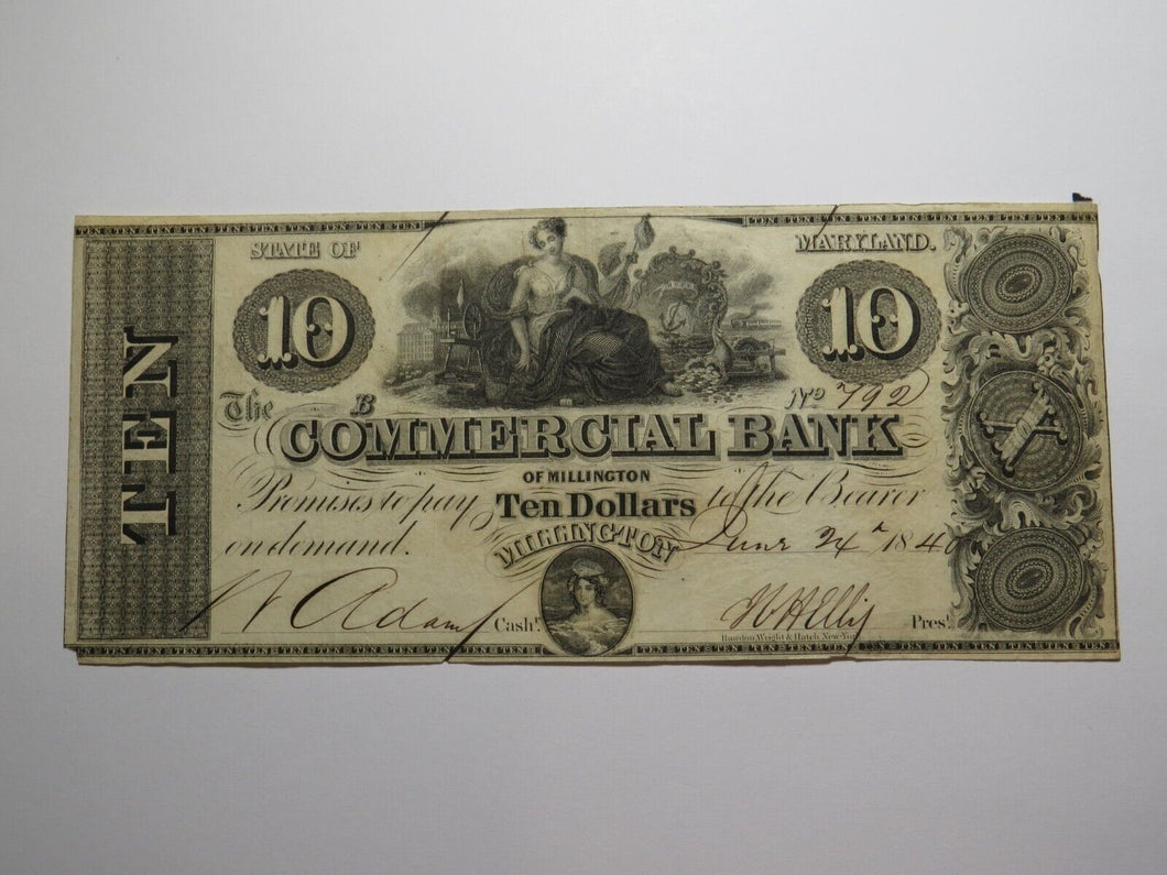 $10 1840 Millington Maryland MD Obsolete Currency Bank Note Bill Commercial Bank
