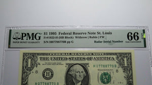 $1 1995 Radar Serial Number Federal Reserve Currency Bank Note Bill PMG UNC66EPQ