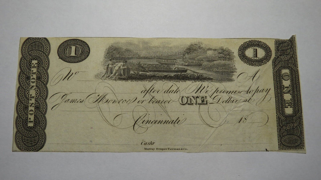 $1 18__ Cincinnati Ohio OH Obsolete Currency Bank Note Bill Remainder!  Piatt Co