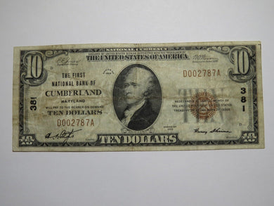 $10 1929 Cumberland Maryland MD National Currency Bank Note Bill Ch. #381 NICE