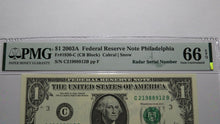 Load image into Gallery viewer, $1 2003 Radar Serial Number Federal Reserve Currency Bank Note Bill PMG UNC66EPQ