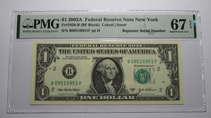 $1 2003 Repeater Serial Number Federal Reserve Currency Bank Note Bill PMG UNC67