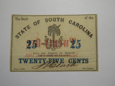 $.25 1863 Charleston South Carolina Obsolete Currency Bank Note State of SC UNC