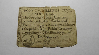 1771 Two Shillings Six Pence North Carolina NC Colonial Currency Note Bill 2s6d