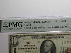 $10 1929 Independence Kansas KS National Currency Bank Note Bill Ch. #4592 VF30