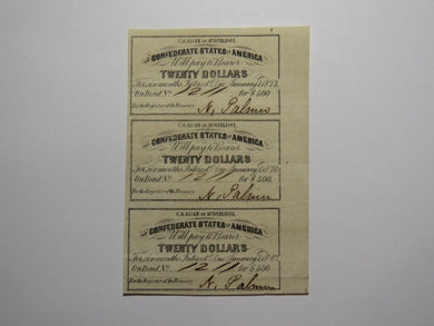 $20 1861 Confederate Bond Coupon Certificate Uncut Sheet Currency Bank Note Bill