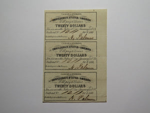 $20 1861 Confederate Bond Coupon Certificate Uncut Sheet Currency Bank Note Bill