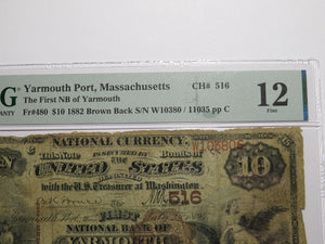 $10 1882 Yarmouth Port Massachusetts National Currency Bank Note Bill Brown Back