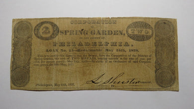 $2 1837 Philadelphia PA Obsolete Currency Bank Note Bill! Spring Garden Corp.