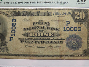 $20 1902 Boise Idaho ID National Currency Bank Note Bill Charter #10083 F15 PMG