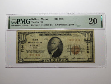 $10 1929 Belfast Maine ME National Currency Bank Note Bill Charter #7586 VF20