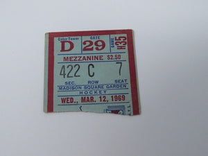 March 12, 1969 New York Rangers Vs. Pittsburgh Penguins NHL Hockey Ticket Stub