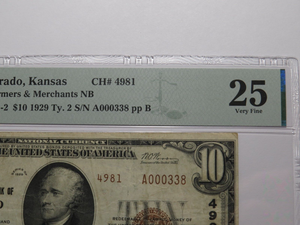 $10 1929 El Dorado Kansas KS National Currency Bank Note Bill Ch. #4981 VF25 PMG