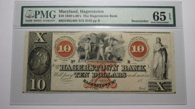 $10 18__ Hagerstown Maryland MD Obsolete Currency Bank Note Bill Remainder UNC65