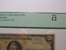 Load image into Gallery viewer, $10 1929 Gallipolis Ohio OH National Currency Bank Note Bill Ch. #136 F12 PCGS