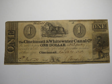 $1 1840 Cincinnati Ohio Obsolete Currency Bank Note Bill Whitewater Canal FINE+