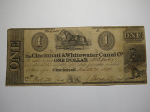 $1 1840 Cincinnati Ohio Obsolete Currency Bank Note Bill Whitewater Canal FINE+