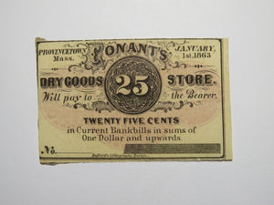 $.25 1863 Provincetown Massachusetts Obsolete Currency Bank Note Bill Conant's