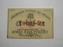Load image into Gallery viewer, $.25 1863 Charleston South Carolina Obsolete Currency Bank Note State of SC UNC+
