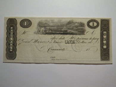 $1 18__ Cincinnati Ohio Obsolete Currency Bank Note Bill Remainder Post Note UNC