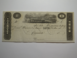 $1 18__ Cincinnati Ohio Obsolete Currency Bank Note Bill Remainder Post Note UNC