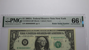 $1 2003 Radar Serial Number Federal Reserve Currency Bank Note Bill PMG UNC66EPQ