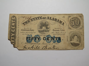 $.50 1863 Montgomery Alabama AL Obsolete Currency Bank Note Bill State of AL