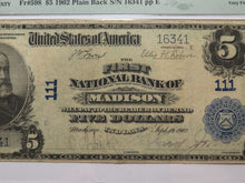 Load image into Gallery viewer, $5 1902 Madison Indiana IN National Currency Bank Note Bill Ch. #111 VF20 PMG