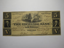 Load image into Gallery viewer, $5 1861 Norfolk Virginia VA Obsolete Currency Bank Note Bill The Exchange Bank