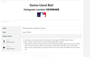 2020 Pedro Severino Baltimore Orioles Game Used RBI Single MLB Baseball! 1B Hit!