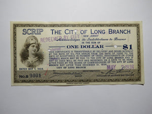 $1 1934 Long Branch New Jersey NJ Obsolete Currency Bank Note Scrip City of LB
