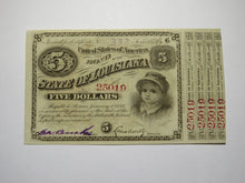 Load image into Gallery viewer, $5 1875 State of Louisiana Baby Bond Obsolete Currency Bank Note Bill UNC++