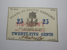Load image into Gallery viewer, $.25 1863 Charleston South Carolina Obsolete Currency Bank Note State of SC UNC