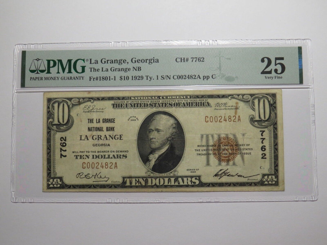 $10 1929 La Grange Georgia GA National Currency Bank Note Bill Ch #7762 VF25 PMG
