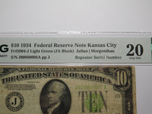 Load image into Gallery viewer, $10 1934 Repeater Serial Number Federal Reserve Currency Bank Note Bill PMG VF20