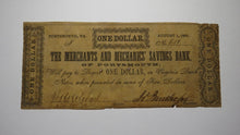 Load image into Gallery viewer, $1 1861 Portsmouth Virginia VA Obsolete Currency Bank Note Bill! Mechanics Bank