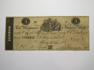 $3 1818 Albany New York Obsolete Currency Bank Note Bill Mechanics Farmers Bank