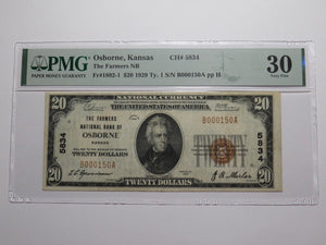 $20 1929 Osborne Kansas KS National Currency Bank Note Bill Charter #5834 VF30