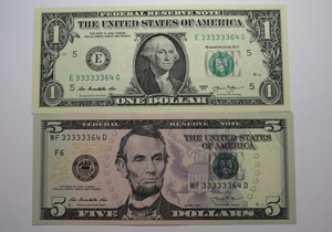 4 $1-$5-$5-$20 Matching Consecutive Serial Numbers Federal Reserve Bank Notes