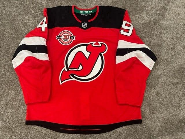 2018 Joey Anderson New Jersey Devils Brodeur Night Game Used Worn Hockey Jersey
