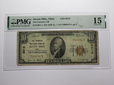 $10 1929 Seven Mile Ohio OH National Currency Bank Note Bill Ch. #9518 F15 PMG