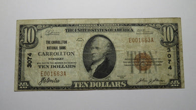 $10 1929 Carrollton Kentucky KY National Currency Bank Note Bill Ch. #3074 FINE+