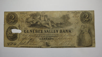$2 1863 Geneseo New York NY Obsolete Currency Bank Note Bill Genesee Valley Bank