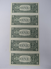 Load image into Gallery viewer, 5 $1 2017 Consecutive Serial Numbers Federal Reserve Bank STAR Notes New York *