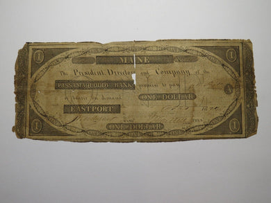 $1 1824 Eastport Maine ME Obsolete Currency Bank Note Bill Passamaquoddy Bank