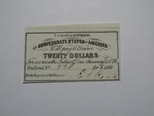 Load image into Gallery viewer, $20 1861 Confederate Bond Coupon Certificate Currency Bank Note Bill UNC