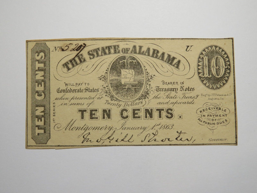 $.10 1863 Montgomery Alabama Obsolete Currency Bank Note Bill UNC++ State of AL