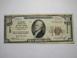 $10 1929 Nazareth Pennsylvania PA National Currency Bank Note Bill! #5077 FINE+